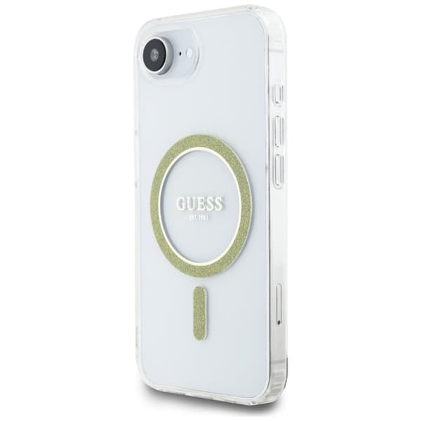 Guess Mobilskal till iPhone 16e MagSafe IML Glitter Circle - Clear Transparent
