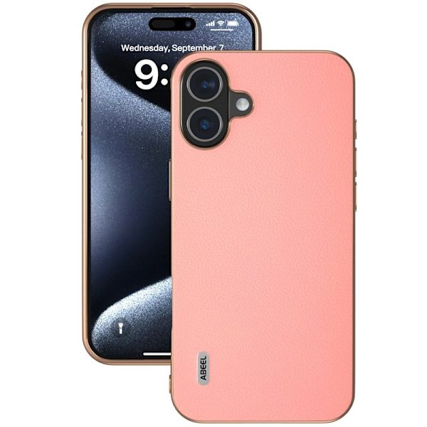 ABEEL Mobilskal till iPhone 16 Plus Electroplating Äkta Läder + TPU - Rosa