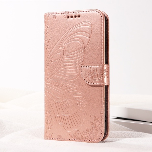 OnePlus 15 Plånboksfodral Butterfly Pattern Konstläder Roséguld