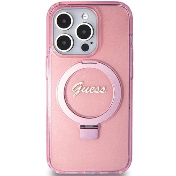 Guess iPhone 15 Pro Mobilskal Magsafe Ringställ Script Glitter
