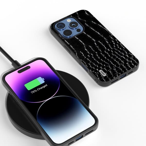 ABEEL Mobilskal till iPhone 16 Pro Äkta Läder Krokodiltextur - Svart