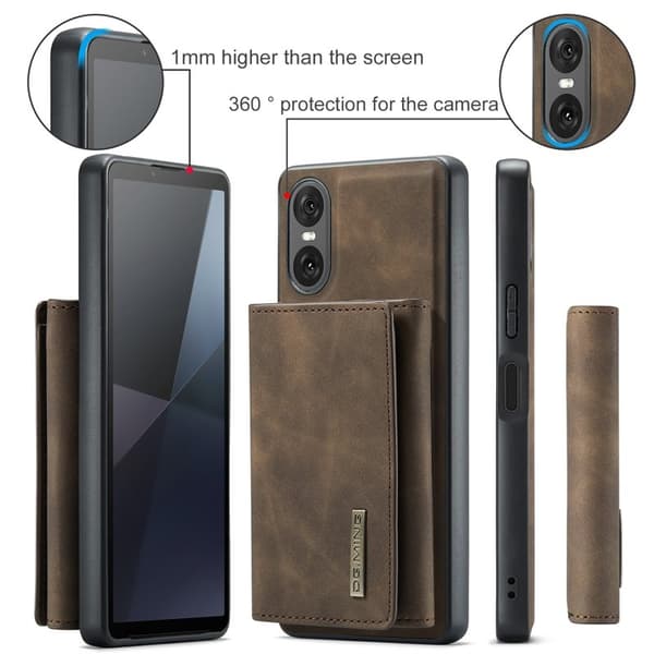 DG.MING Sony Xperia 10 VI Kickstand Konstläder Plånboksfodral Brun