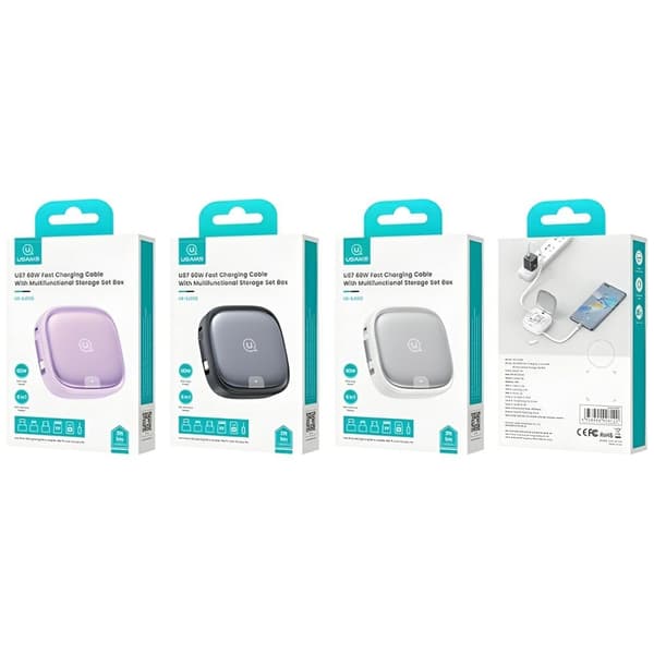 USAMS Kabel 3-i-1 boks MicroUSB/USB-C/Lightning 60W SJ650USB01 - Stål
