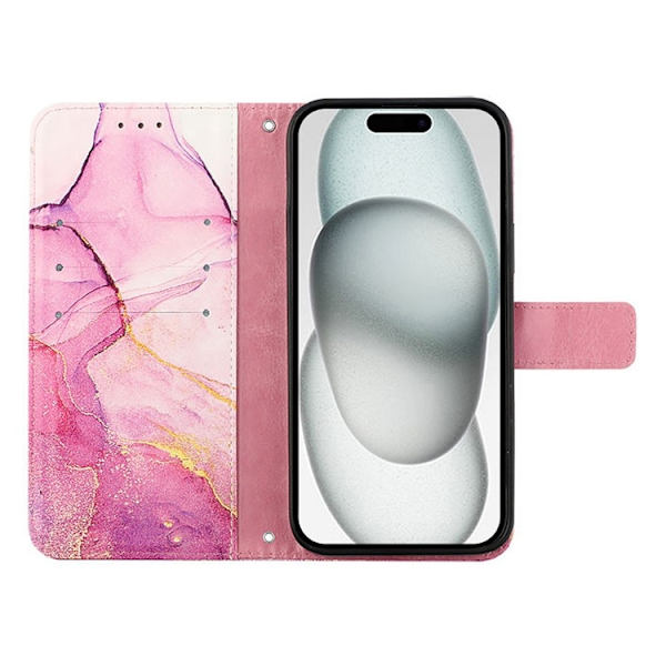 iPhone 16 Plus Plånboksfodral Marble Pattern med Rem LS001 Rosa