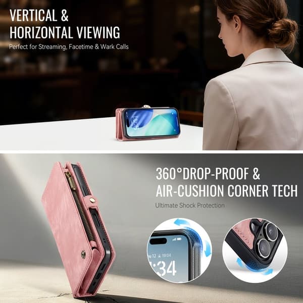 CASEME 008 iPhone 17 Plånboksfodral i Konstläder med - Rosa