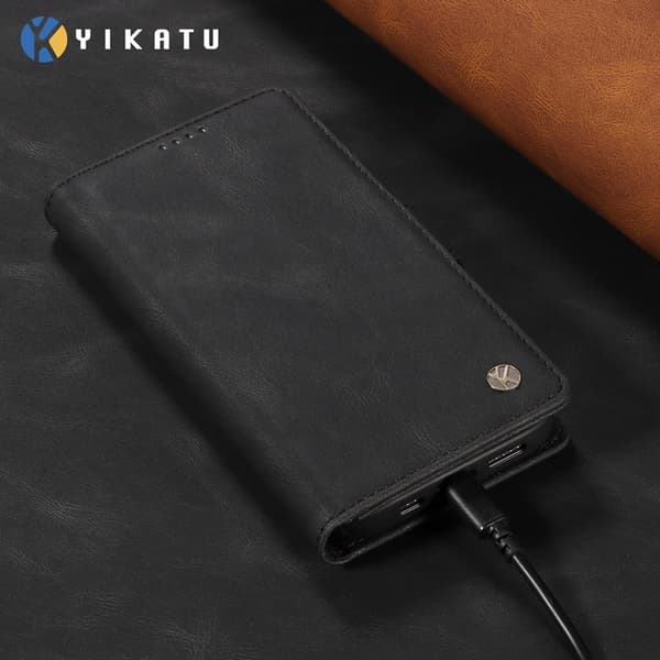 YIKATU OnePlus 15 5G Konstläder Plånboksfodral Skin-touch Feeling Svart