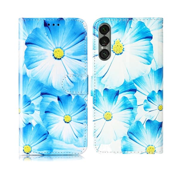 Sony Xperia 1 VII Konstläder Plånboksfodral Marble Painted - Blå Blå