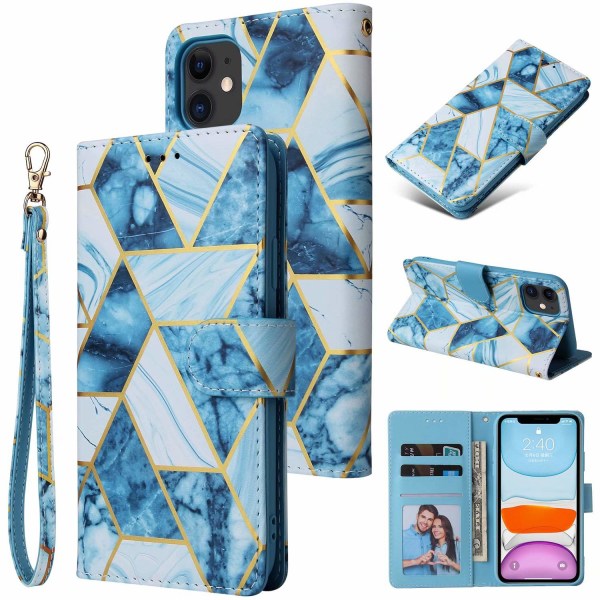 Marble Grid Plånboksfodral iPhone 12 Mini - Blå Blå