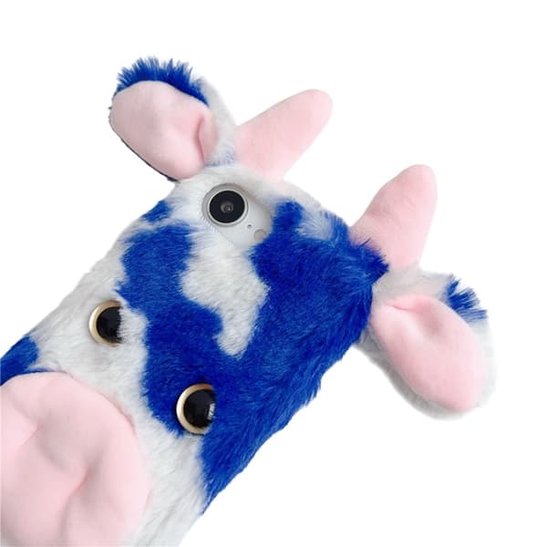 Mobilskal till iPhone 16e Fluffy Cute Cow Plush TPU - Blå Blå