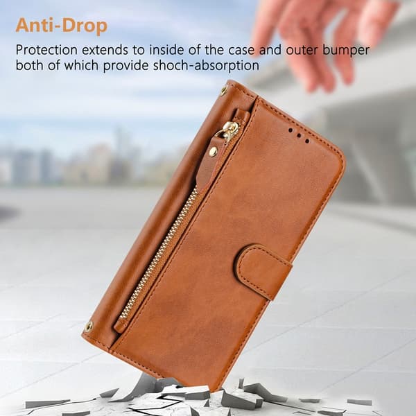 iPhone 17 Pro Max Plånboksfodral Zipper Pocket Läder - Brun Brun