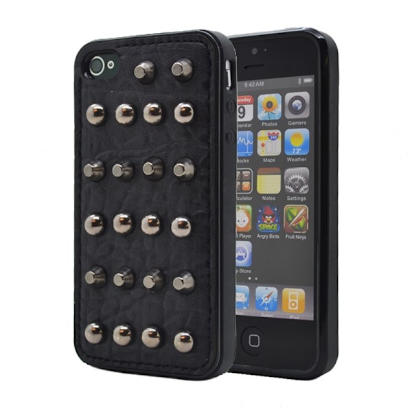 Studded leather pattern FlexiSkal till Apple iPhone 4S/4 (Point Dots) Svart