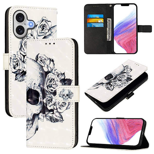 iPhone 17 Plånboksfodral Printing Pattern Med Strap Vit