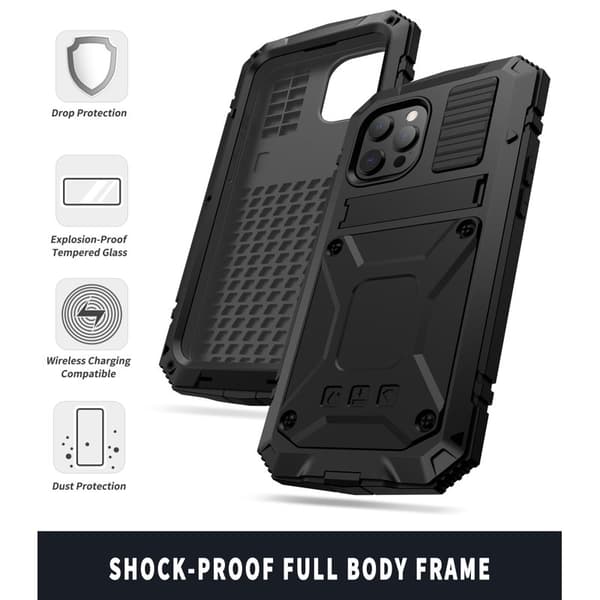 R-JUST Mobilskal till iPhone 13 Kickstand Slim Armor Silikon Svart