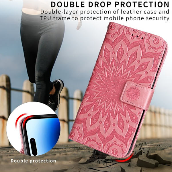 Samsung Galaxy S26 Plus Plånboksfodral Konstläder Solrostryck - Rosa