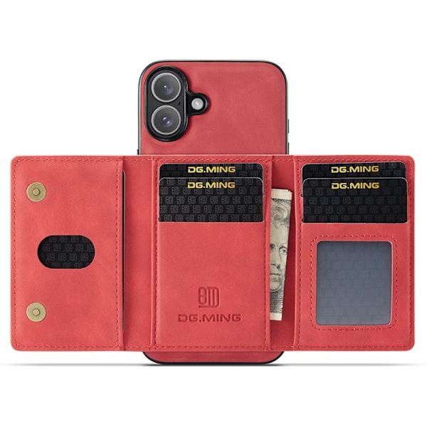 DG.MING iPhone 16 Plus Konstläder Plånboksfodral PU+PC+TPU Röd