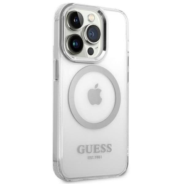 GUESS iPhone 14 Pro Max Skal Magsafe Metal Outline - Sølv Silver