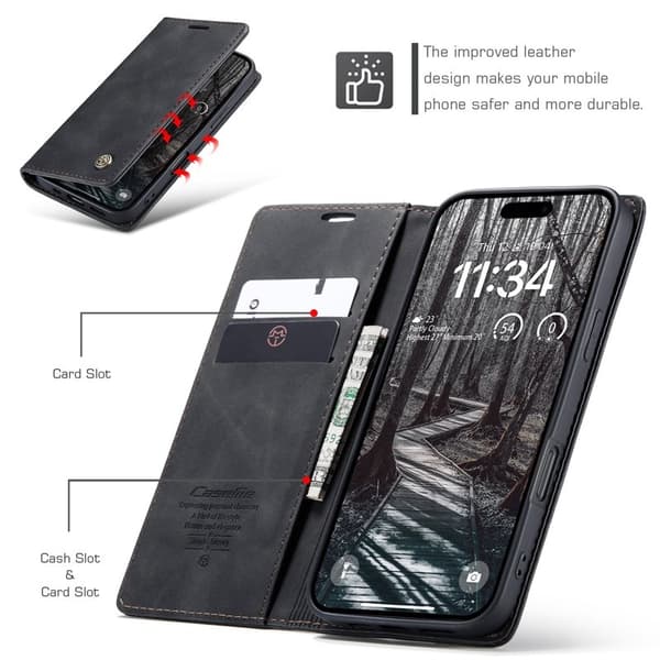 CASEME 013 iPhone 17 Pro Case Plånboksfodral Konstläder - Svart