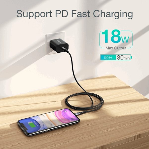 Choetech USB-C till Lightning kabel MFi 480Mb/s 3A 2m Svart