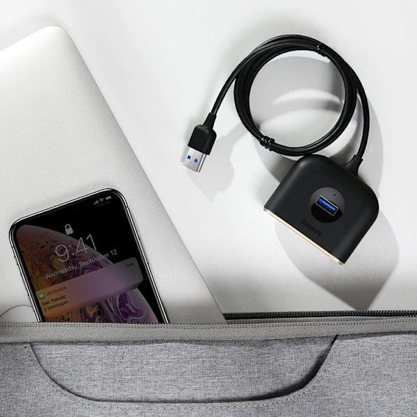 Baseus Square round 4 in 1 USB HUB Adapter - Svart Svart