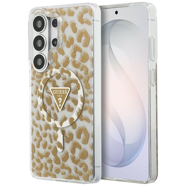 Guess Mobilskal För Galaxy S26 Ultra MagSafe IML Leopard Print Triangle Brun