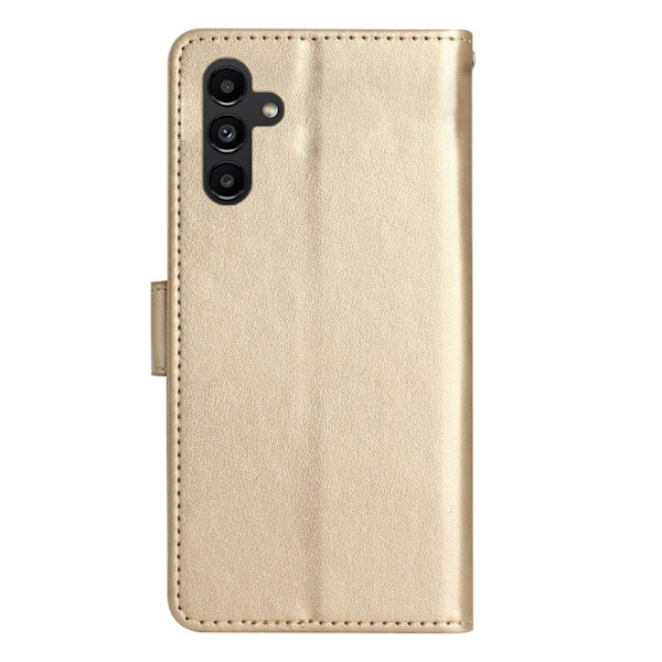 Samsung Galaxy S26 Plus Plånboksfodral Konstläder Blomma Prägling - Guld