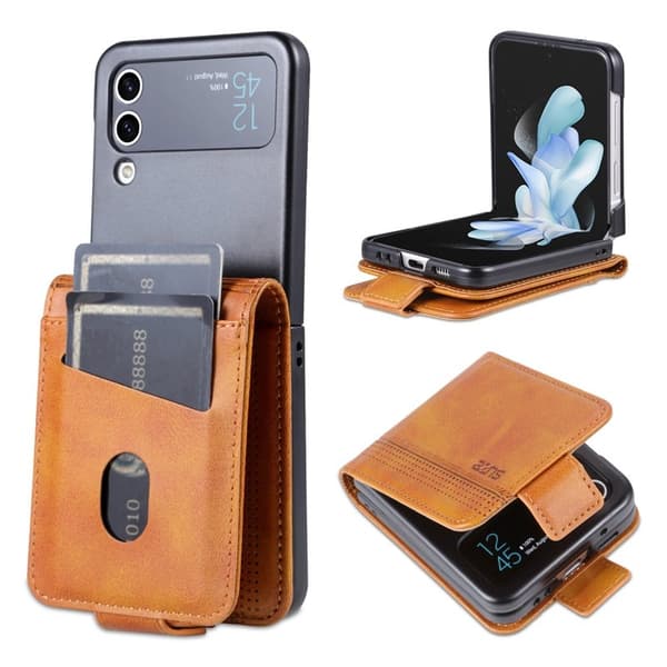 AZNS Samsung Galaxy Z Flip4 Plånboksfodral Konstläder - Brun