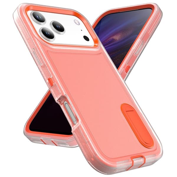 Mobilskal till iPhone 17 Pro Max Kickstand Silikon - Transparent/Orange Transparent