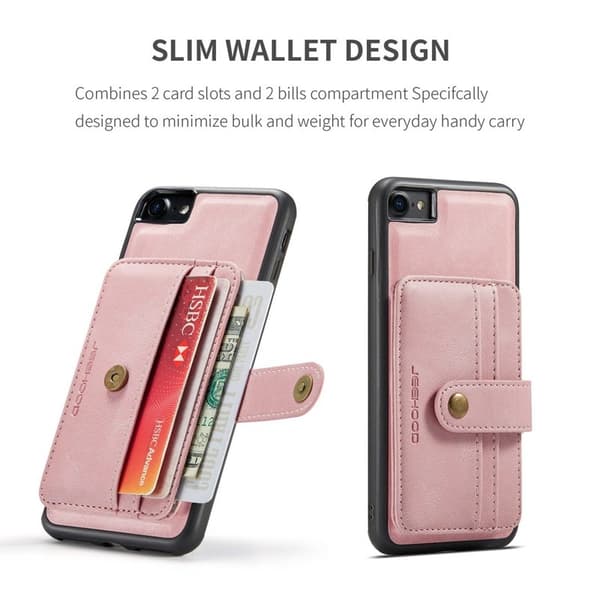 JEEHOOD iPhone 7/8/SE (2020/2022) Konstläder Plånboksfodral Shockproof Rosa