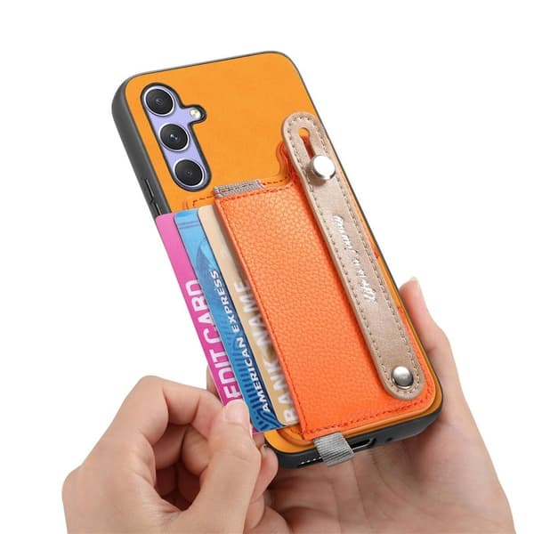 Mobilskal till Samsung Galaxy A55 5G Äkta Läder Magnetiskt - Orange