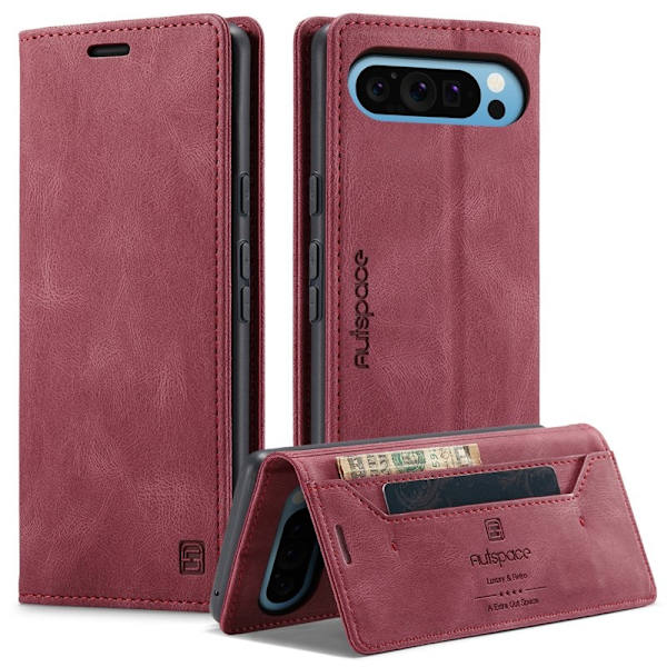 AUTSPACE Google Pixel 9 Pro Wallet Fodral KonstLäder - Röd