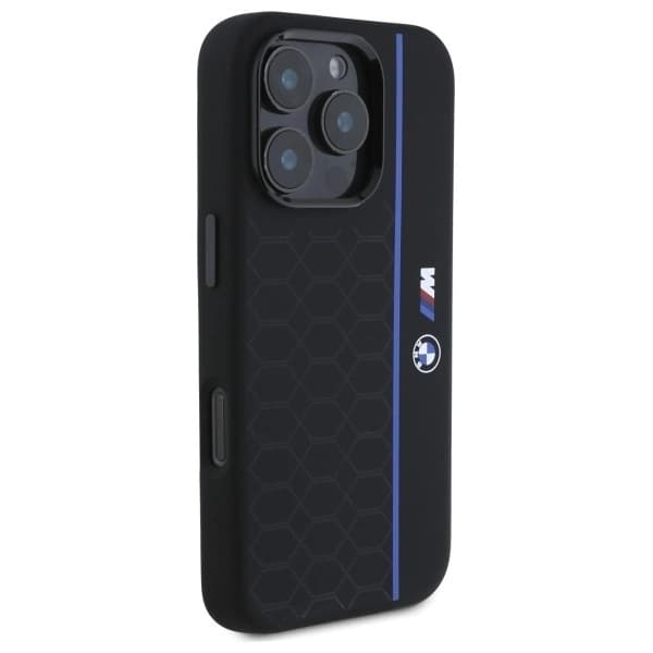 BMW Mobilskal till iPhone 16 Pro Max MagSafe Silikon Hexagon Blå Line Black