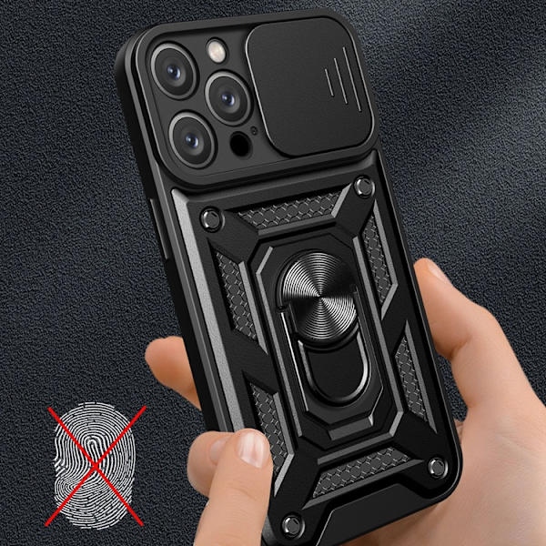 Telefontaske til iPhone 16 Pro Hybrid Armor Camshield - Sort Black