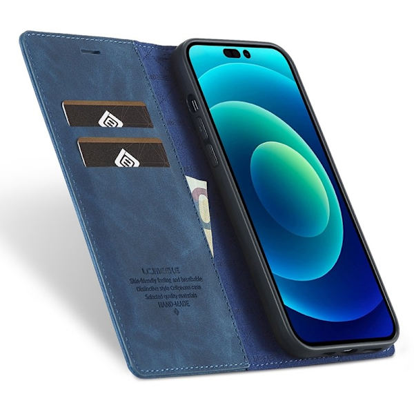 LC.IMEEKE iPhone 14 Pro Plånboksfodral Konstläder - Blå