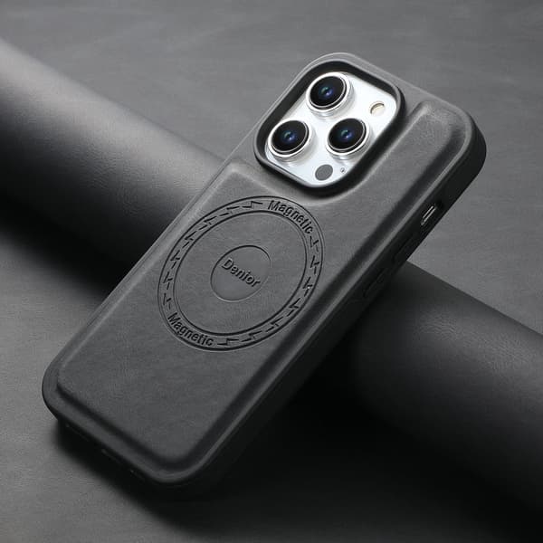 DENIOR Mobilskal till iPhone 15 Pro Max PU Läder Belagt PC+TPU - Svart