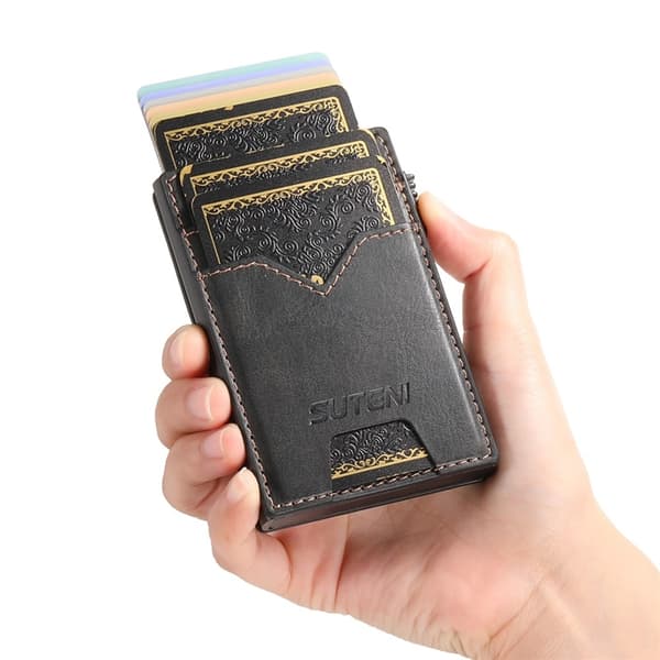 SUTENI Korthållare Automatiskt Pop-Up Double-Sided Waxy Texture Svart