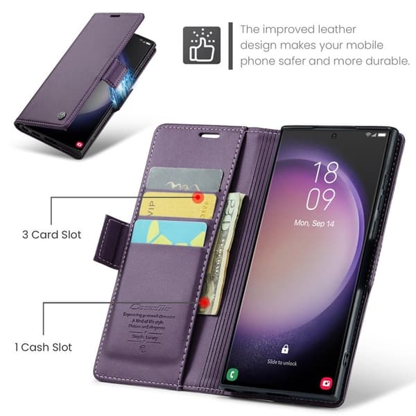 CASEME Samsung Galaxy S24 Ultra Plånboksfodral Konstläder RFID-Skydd Lila