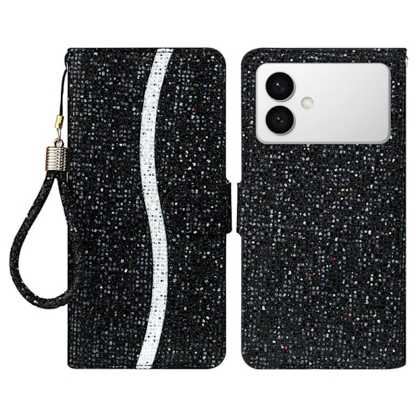 Samsung Galaxy S26 Edge Plånboksfodral Konstläder Glittrande - Svart