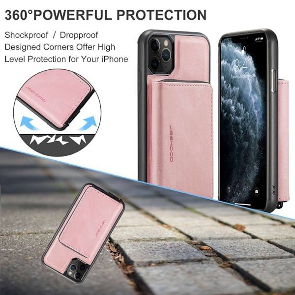 JEEHOOD Mobilskal till iPhone 11 Pro Max Konstläder TPU Magnetisk Rosa