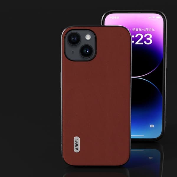 ABEEL Mobilskal till iPhone 13 Silky Äkta Läder Coated PC+TPU - Brun