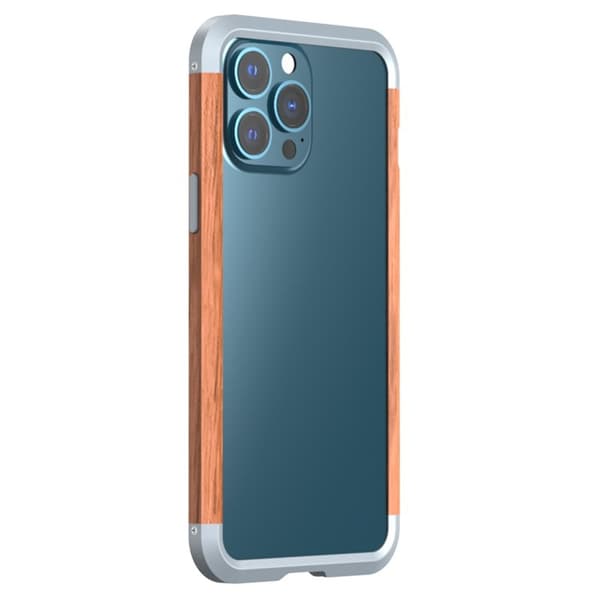 R-JUST Mobilskal till iPhone 13 Pro i Trä och Aluminium Alloy Svart
