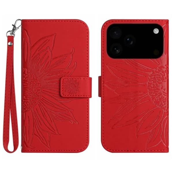 iPhone 17 Pro Max Konstläder Plånboksfodral Sunflower Imprint - Röd Röd