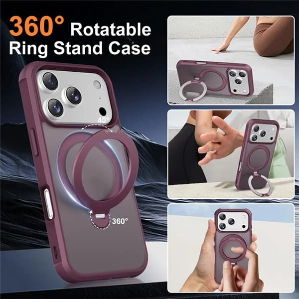 Mobilskal till iPhone 17 Pro Max MagSafe Kickstand TPU + PC - Vinröd Vinröd
