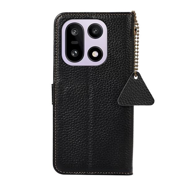 OnePlus 15 5G Plånboksfodral Äkta Läder RFID Blocking Svart