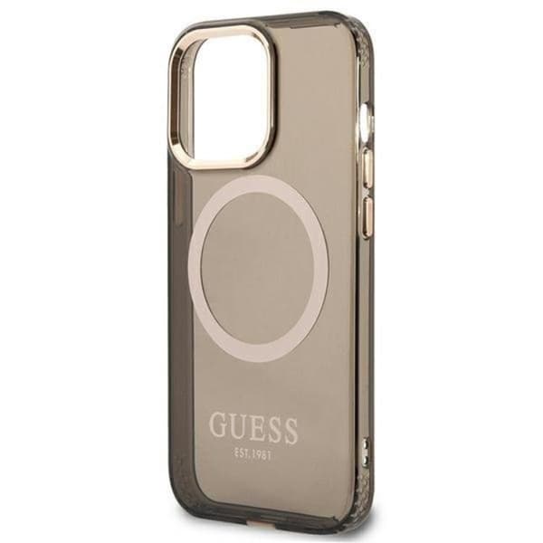 GUESS iPhone 13 Pro Max Skal MagSafe Guld Outline Translucent - Black