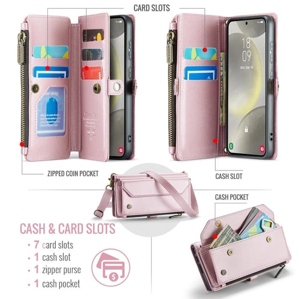 CASEME Plånboksfodral Konstläder för Samsung Galaxy S25+ - Rosa