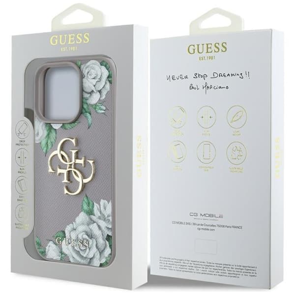 Guess Telefontaske til iPhone 16 Pro Kornede Roser Stort 4G Logo - Lilla