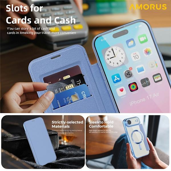 AMORUS iPhone Air Plånboksfodral MagSafe RFID-Skydd - Blå Blå