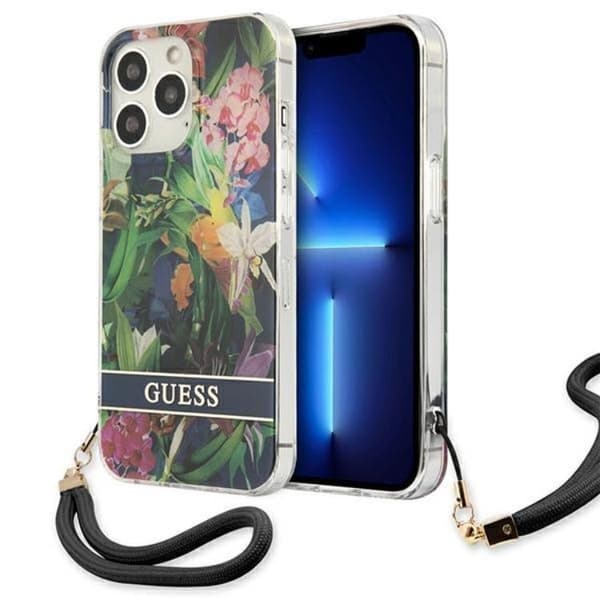Guess iPhone 13 Pro Skal Flower Strap - Sininen Blå