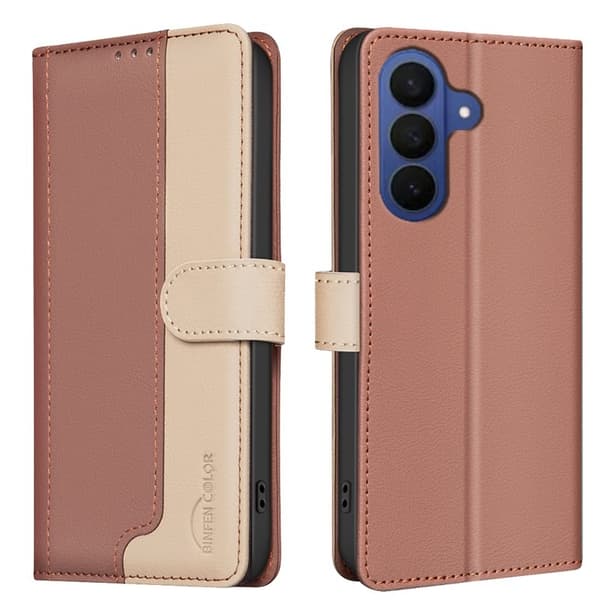 BINFEN Samsung Galaxy S26+ Plånboksfodral Konstläder RFID Skydd - Brun