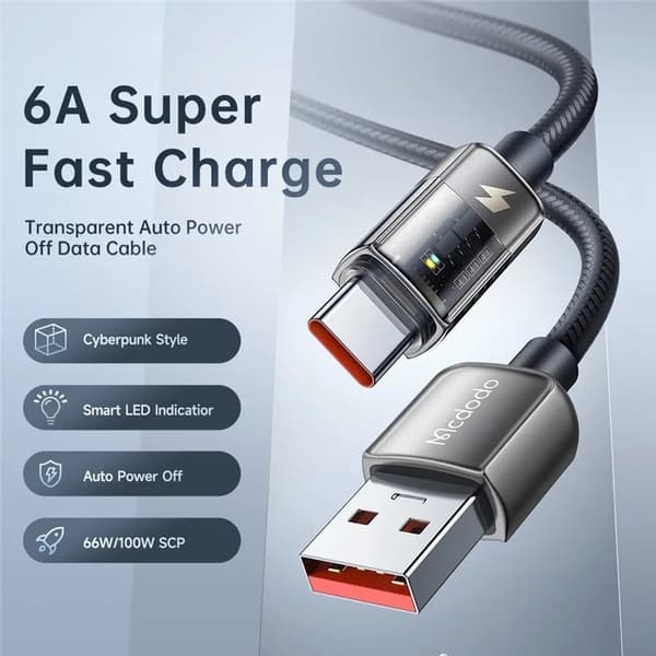 MCDODO USB-A - USB-C 6A Kabel 1.8m CA-3151 - Svart Svart
